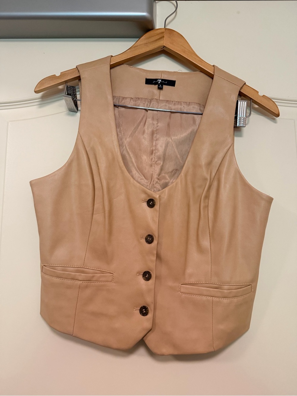7 For All Mankind Beige Faux Leather Button-Front Vest